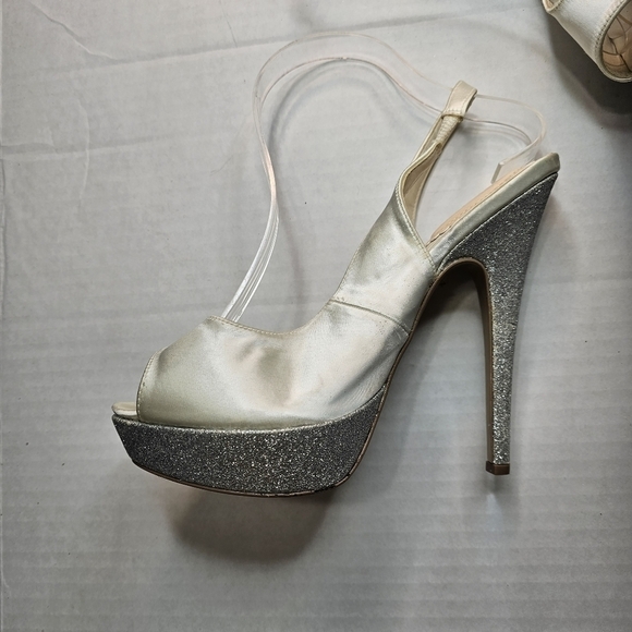 PINK Paradox London Indulgence Platform Peep Toe Pump Satin - Picture 3 of 10